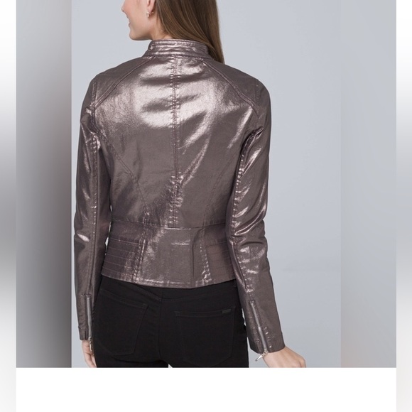 WHBM Silver dark grey Metallic Coated Foil moto jacket  White House Black Market - Picture 2 of 9